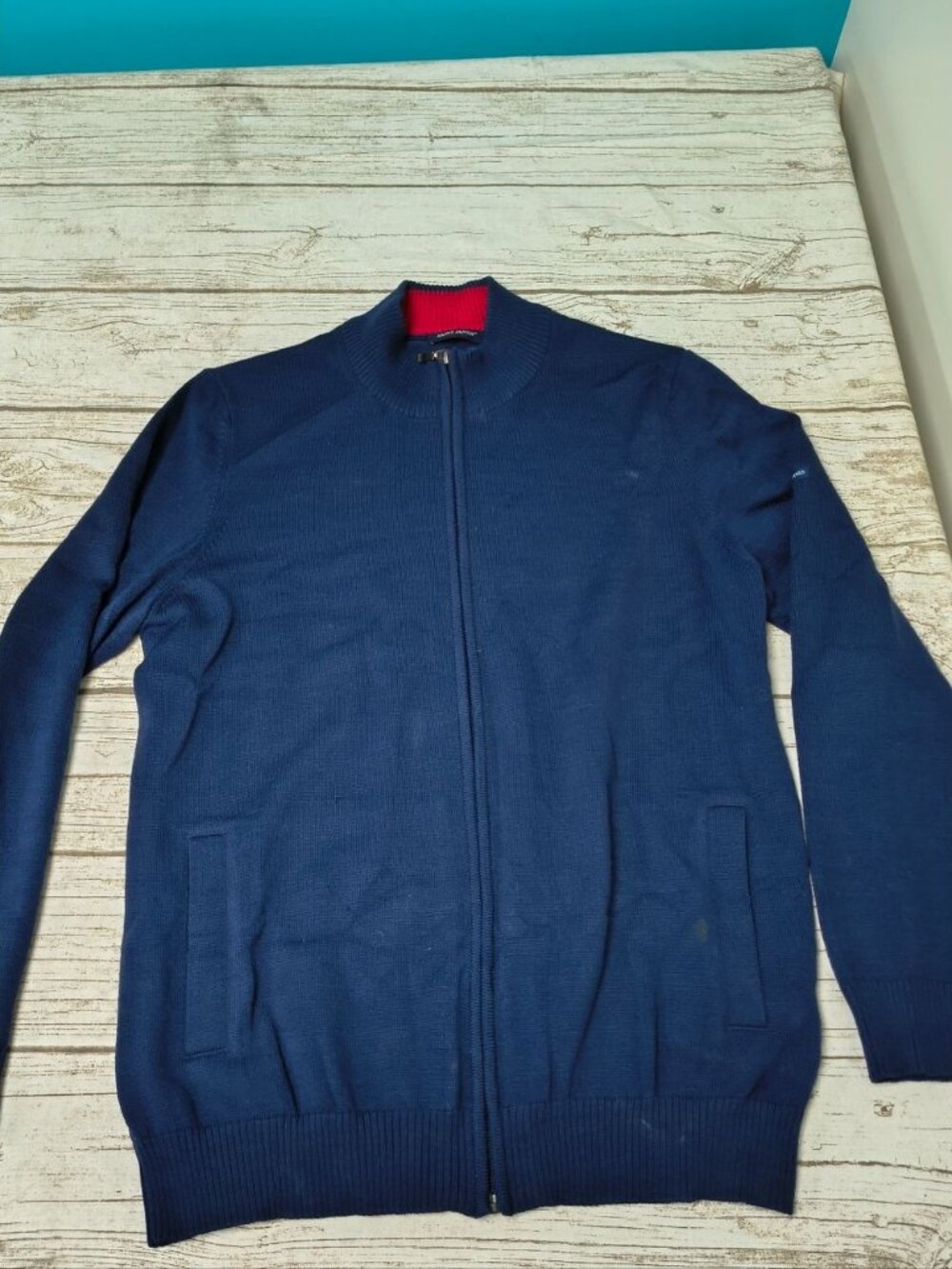 Saint James 100% Wool Navy Blue Zip Up Cardigan Size Large